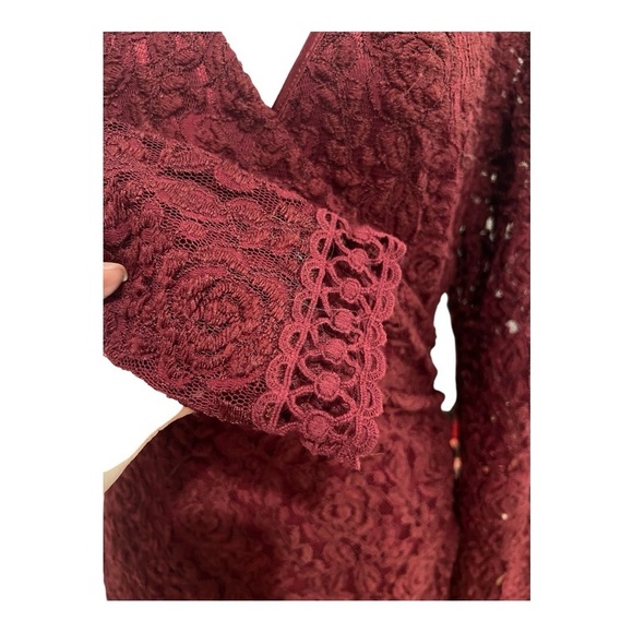Laundry by Shelli Segal Ruched Lace Burgundy Long Sleeve Knee Length Size 12 - Picture 7 of 14